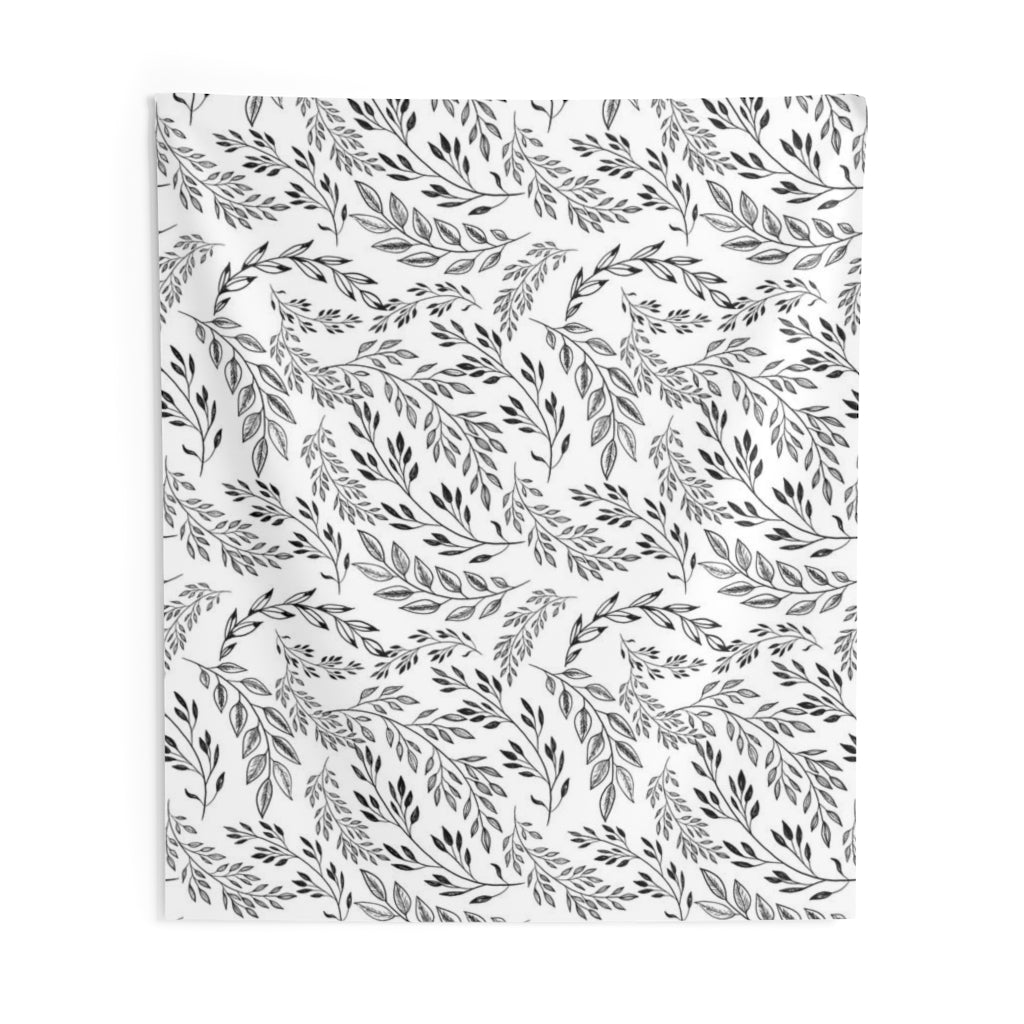 Floral Tapestry | White Black Leaves