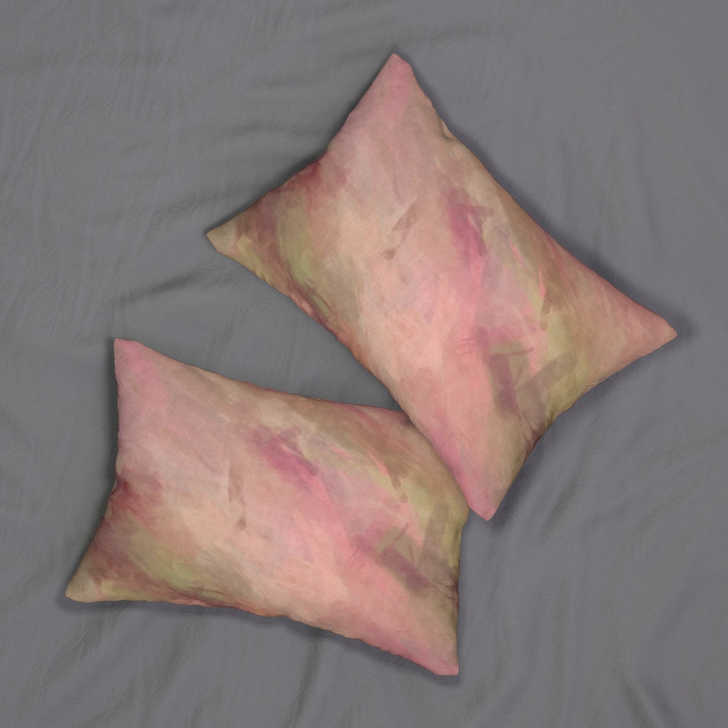 Abstract Boho Lumbar Pillow | Salmon Pink Green