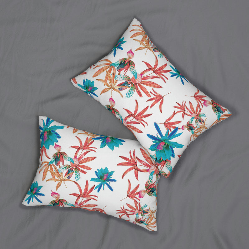 Boho Lumbar Pillow | Floral Blue White, Jungle