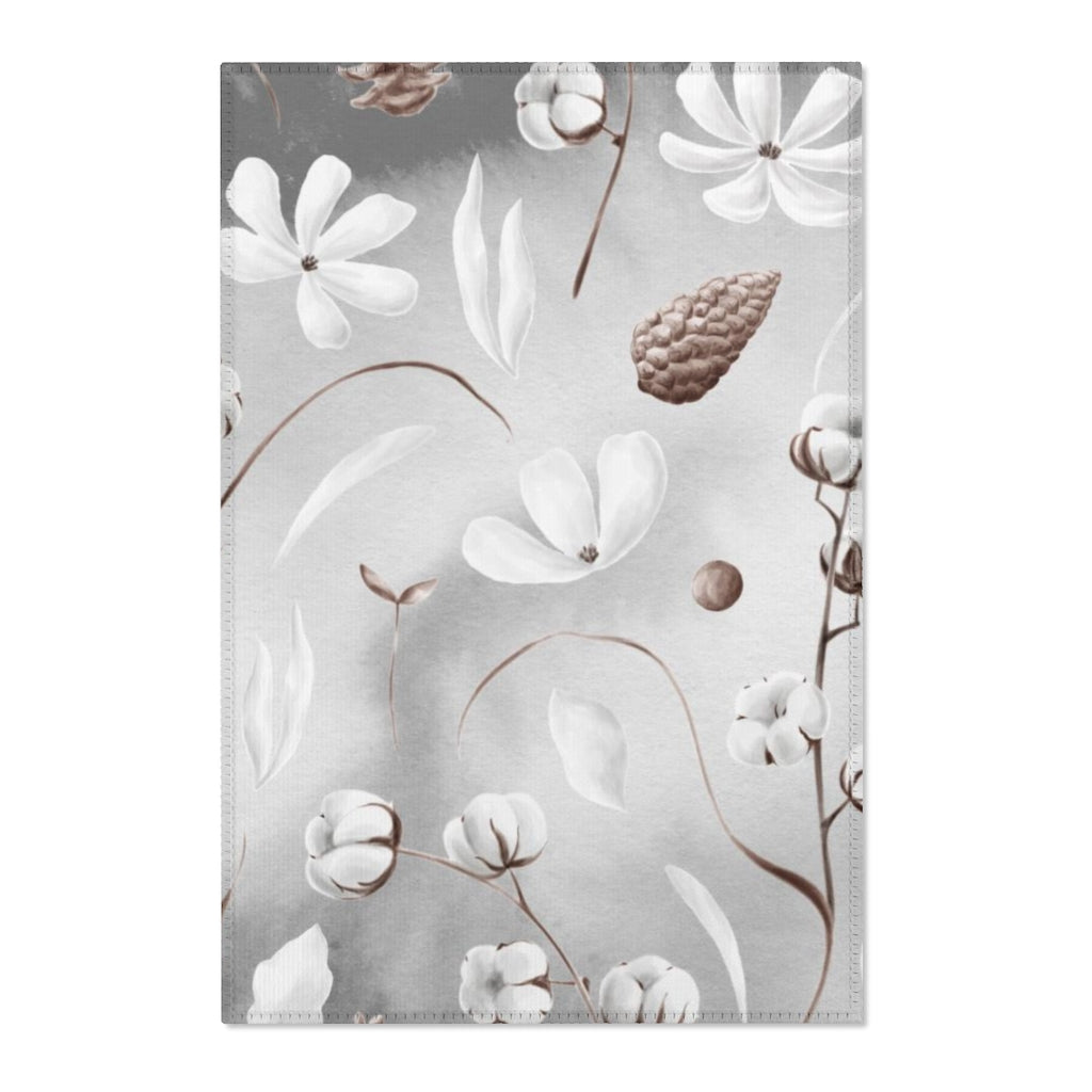 Floral Boho Area Rug | Gray White Brown