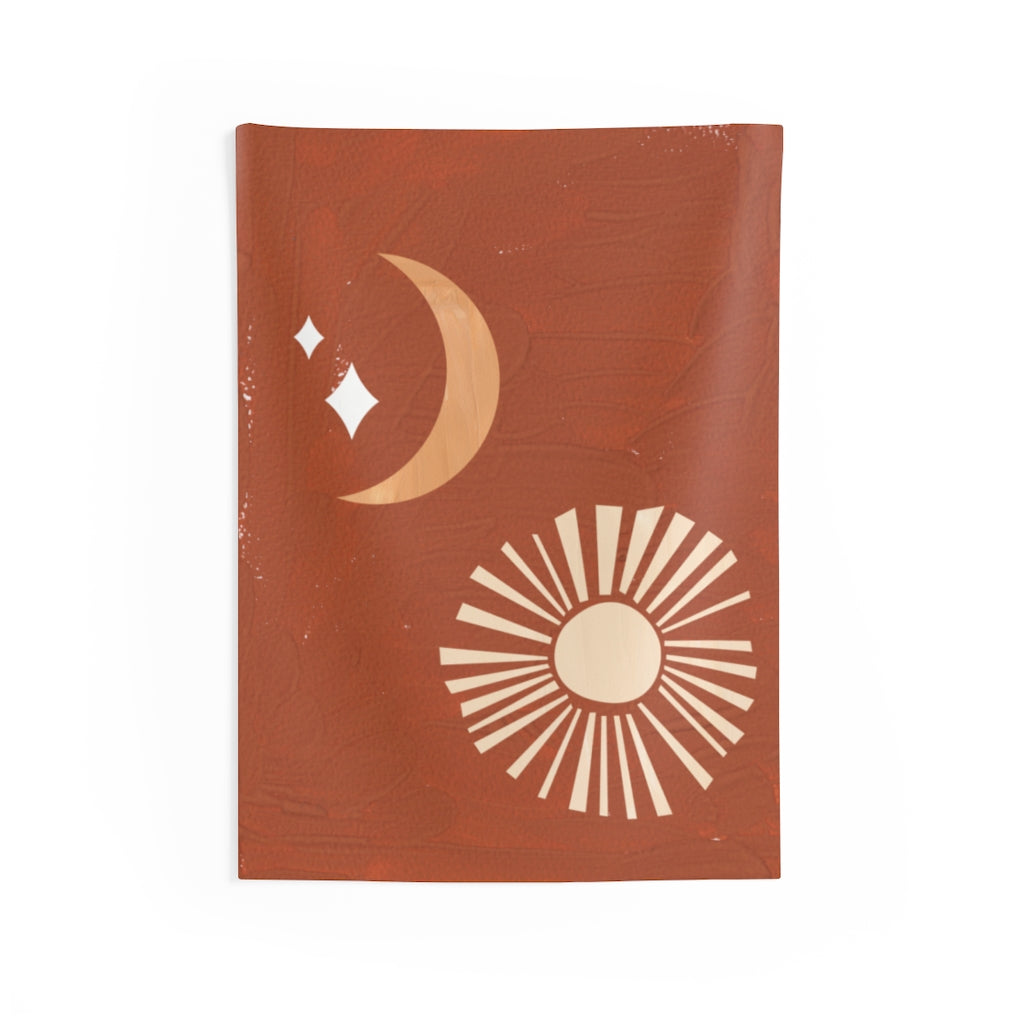 Abstract Tapestry | Moon Stars Terracotta Beige