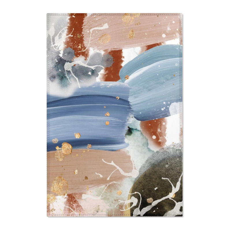 Abstract Area Rug |  Blue Pink Gold Beige Rust
