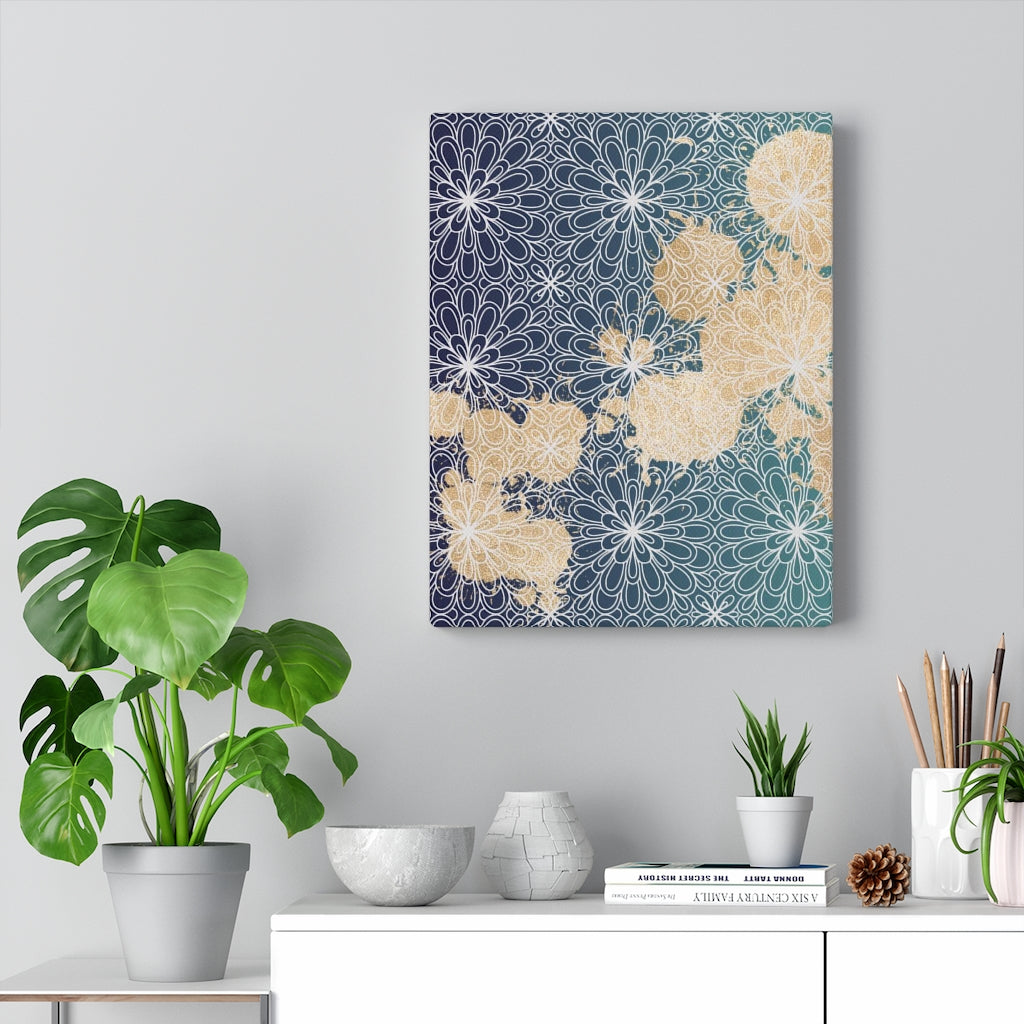 FLORAL CANVAS ART | Teal Navy Beige