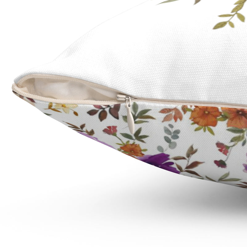 Floral Boho Pillow Cover |  White Pastel Orange Violet Poppies Peach Roses Green
