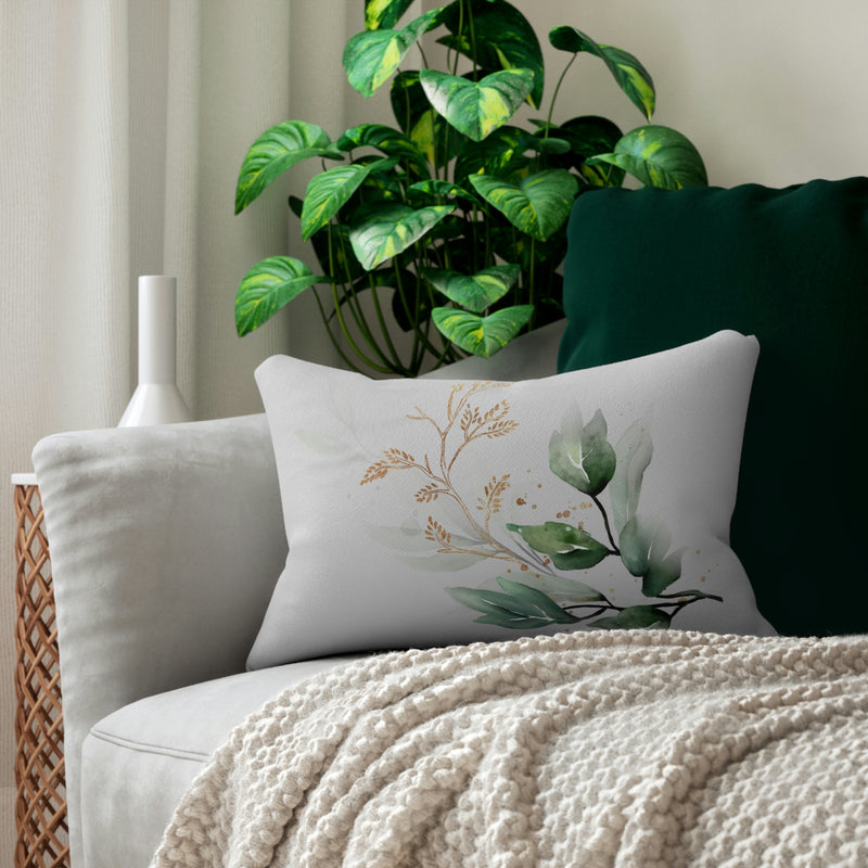 Floral Lumbar Pillow | Sage Green, Beige Gold, Minimalist