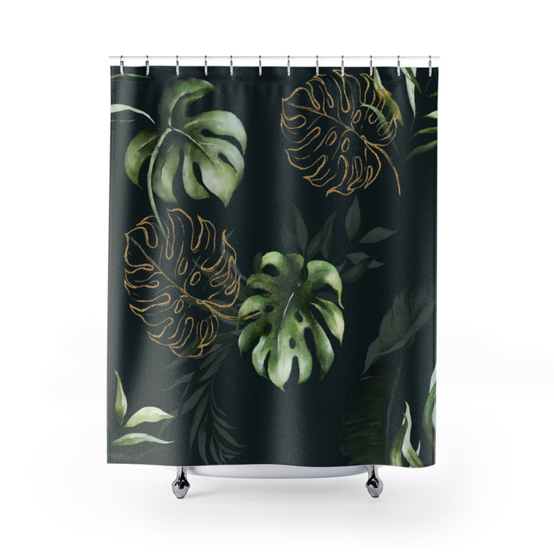 Floral Shower Curtain, Green Gold, Monstera