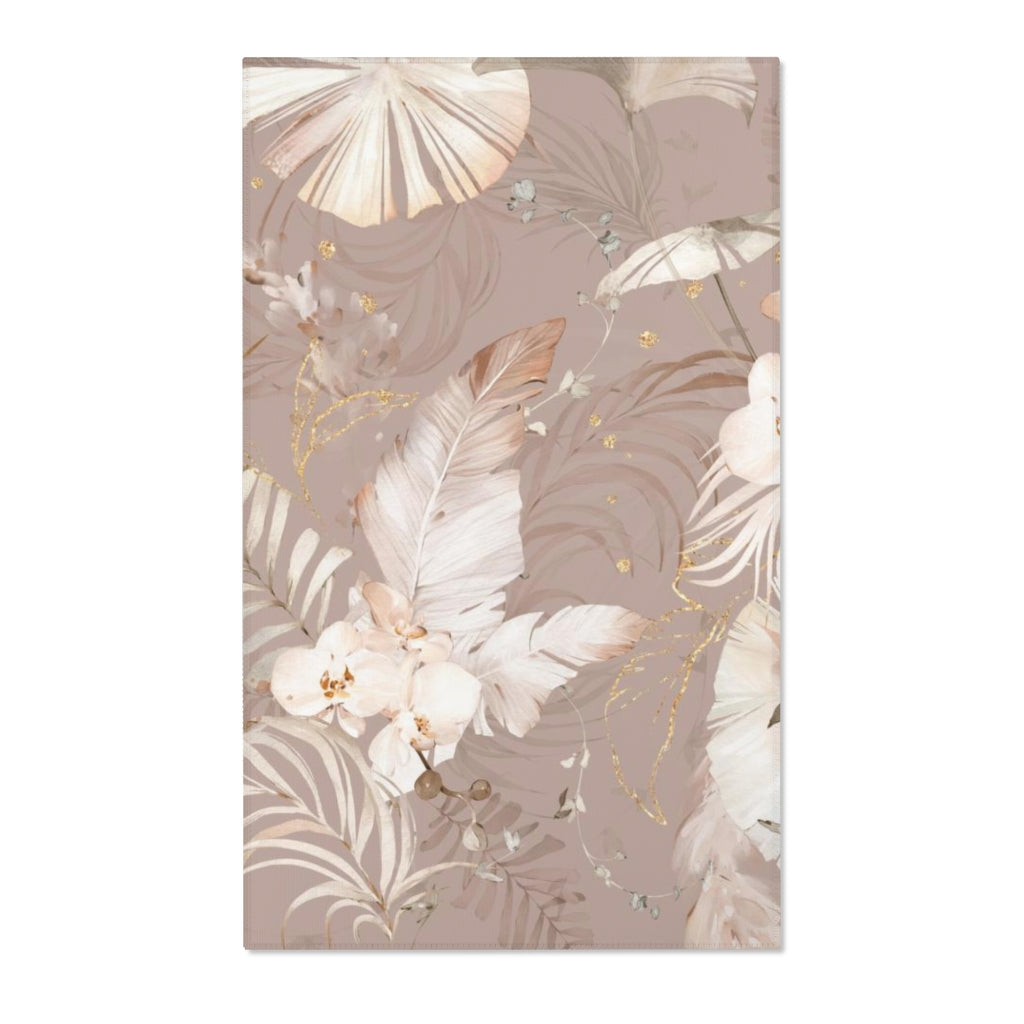 Floral Boho Area Rug | Beige Tropical Orchids