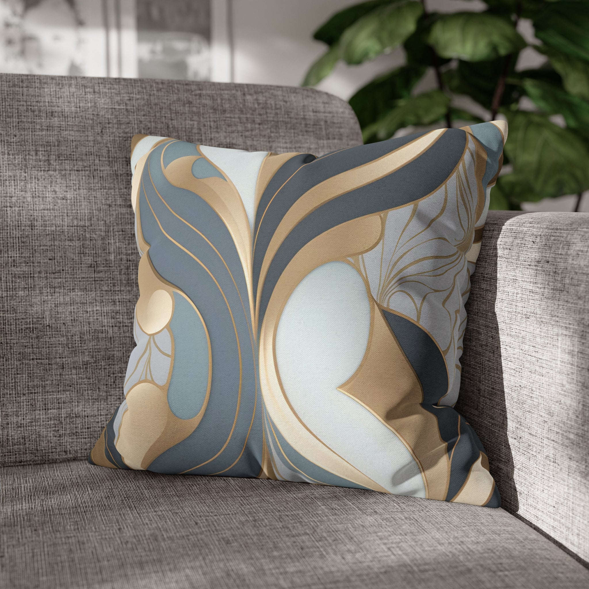 Abstract Boho Pillow Cover | Gray Blue, Gold Beige