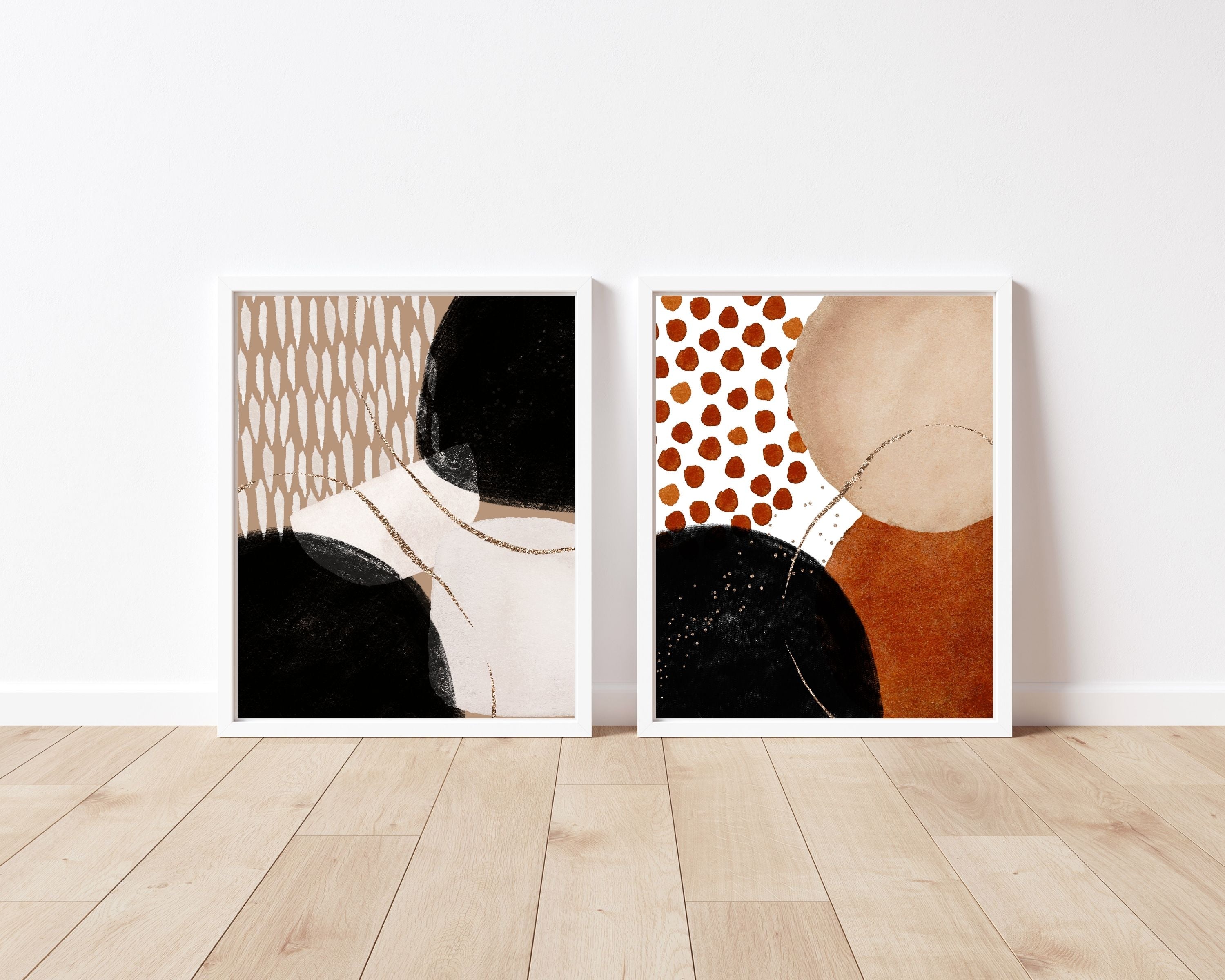 Abstract Boho Art Prints | Burnt Orange Gold Black