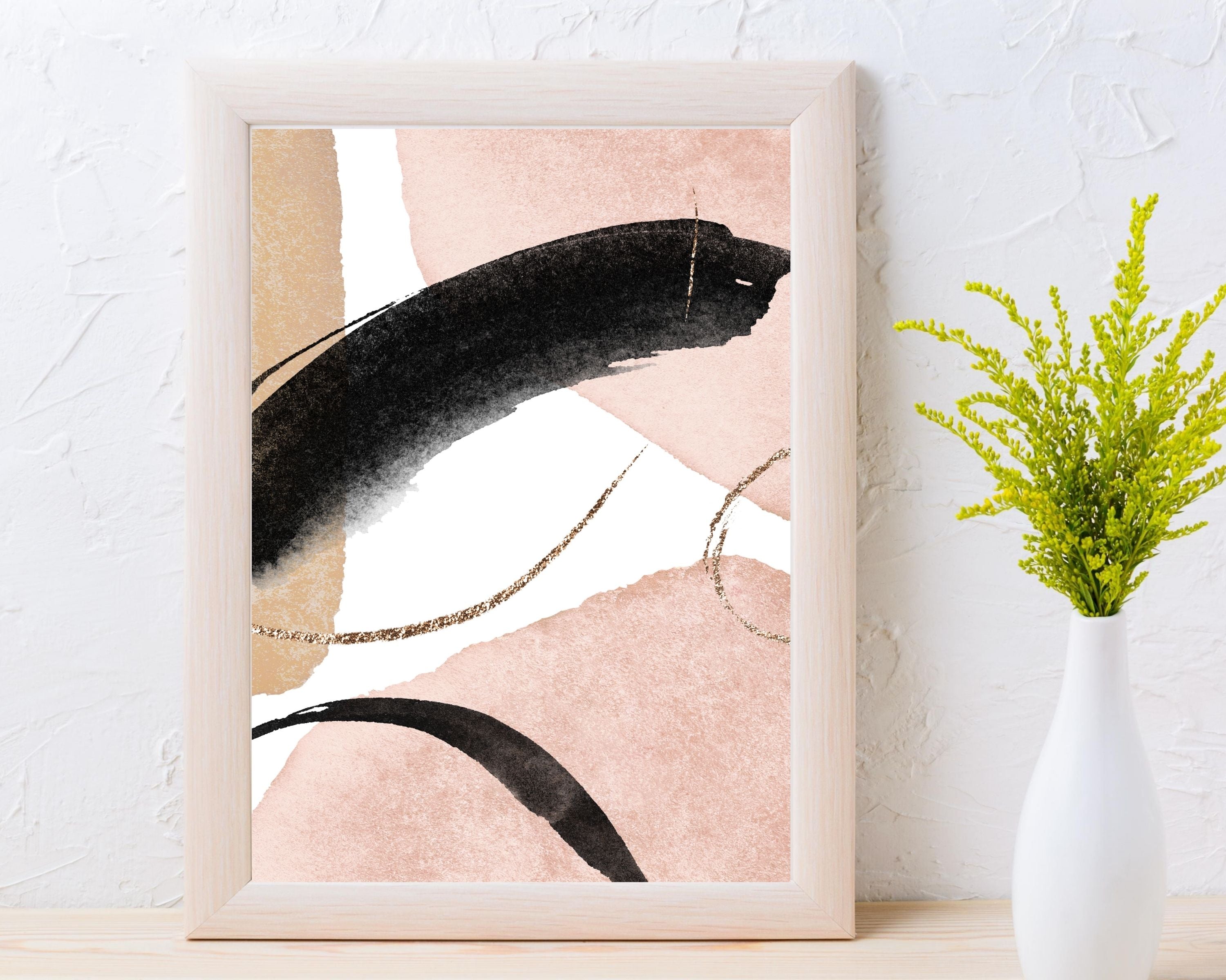 Abstract Boho Art Prints | Blush Pink Black Gold