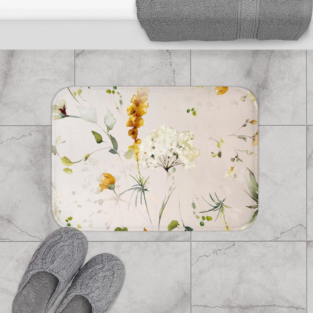 Floral Bath Mat | Beige White Yellow