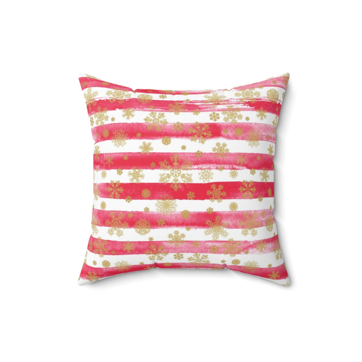 Square Pillow Cover | Red White Stripes Gold Snowflakes