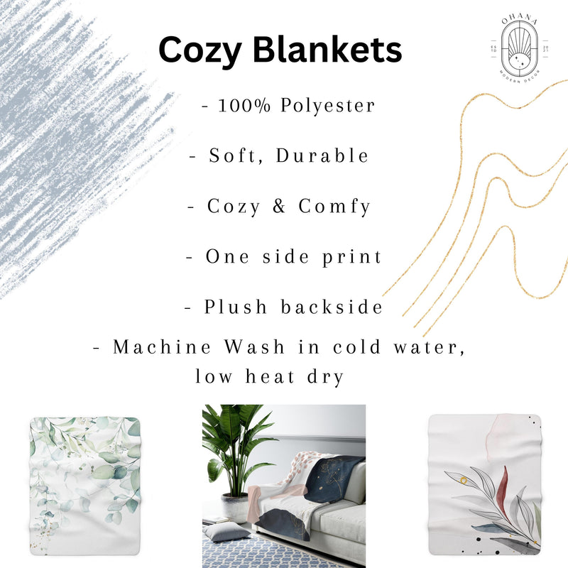 Cozy Comfy Abstract Blankets, Black Blush Pink, Brush Strokes