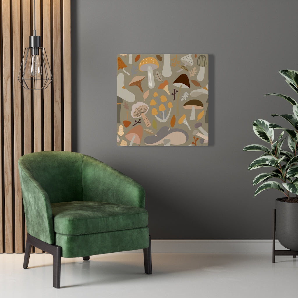 WHIMSICAL CANVAS ART | Brown Grey Beige Mushrooms