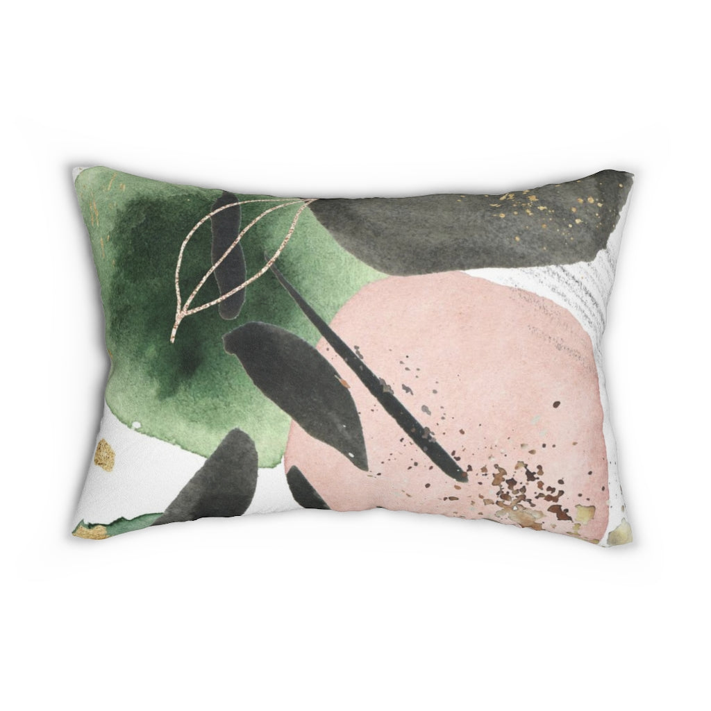 Abstract Boho Lumbar Pillow | Green Black Blush Pink White