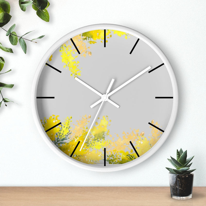 Floral 10" Wood Wall Clock | Gray Yellow Mimosa