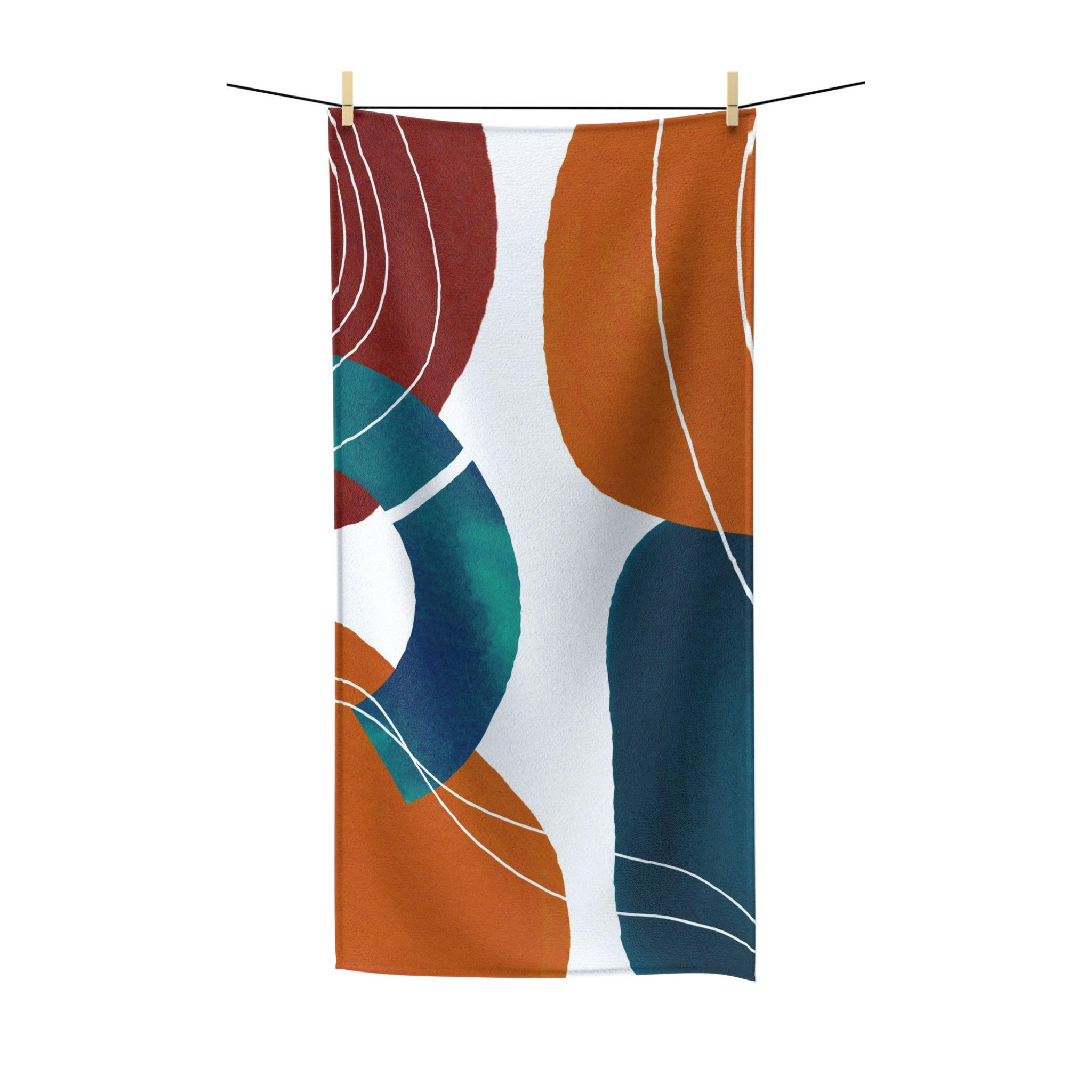 Teal Rust Orange, Minimalist, Abstract Bath Towel