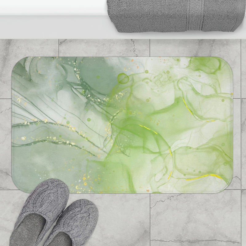 Abstract Boho Bath, Kitchen Mat | Sage Green Liquid Ink