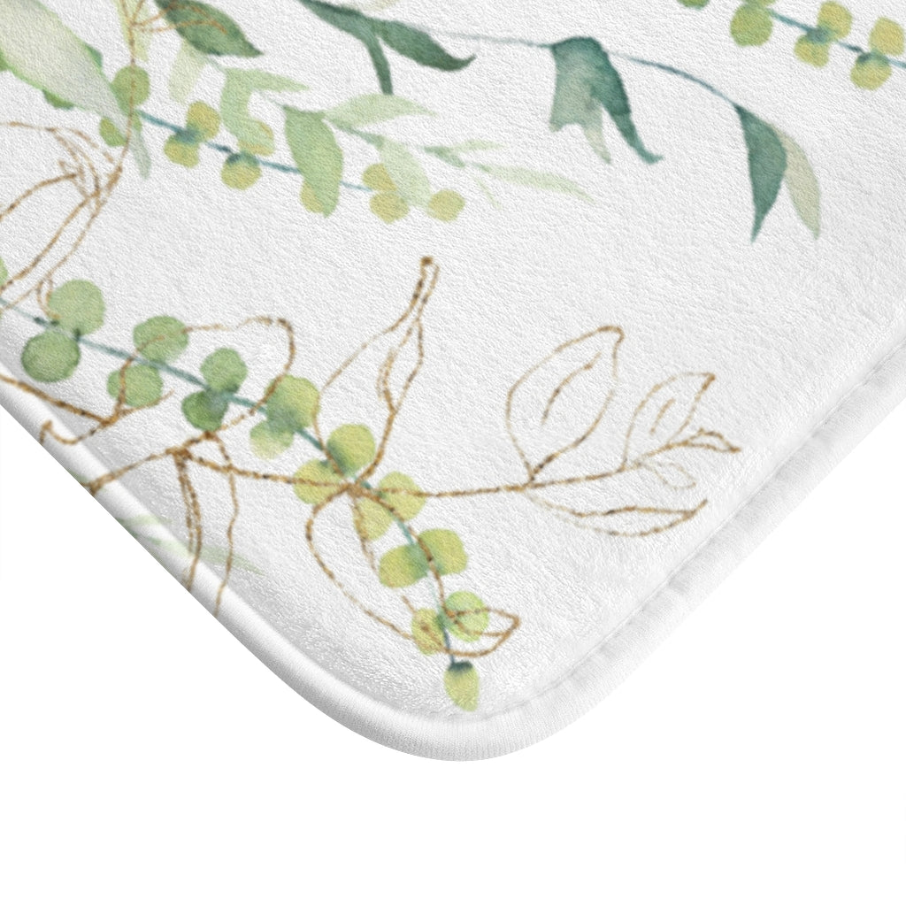 eucalyptus Leaves | green white bath mat