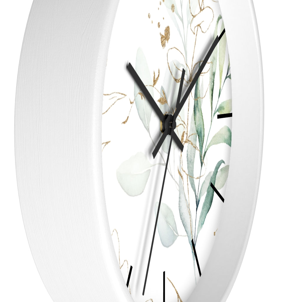 Wood, Floral Wall Clock, Eucalyptus 10"