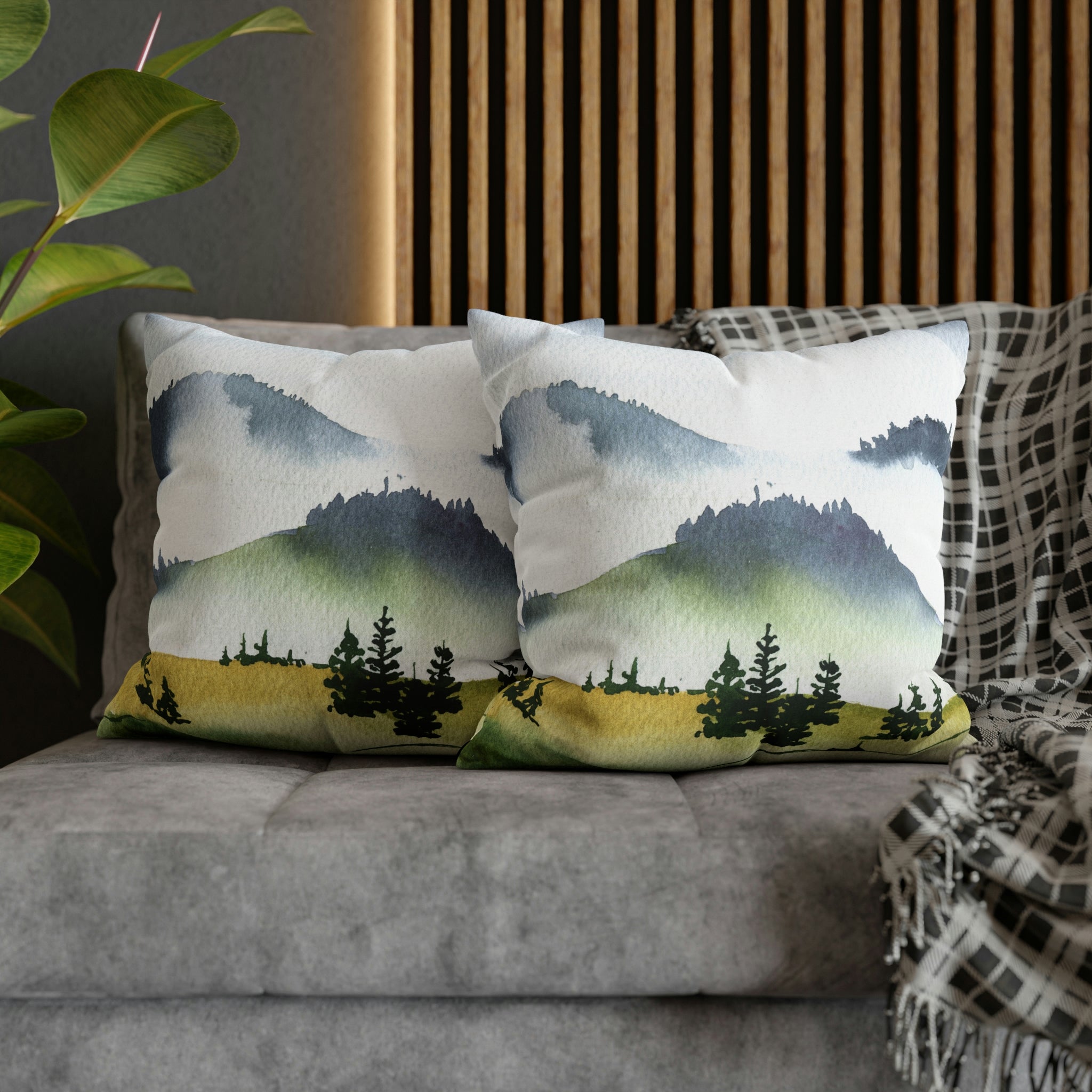 Floral Boho Pillow Cover | Mountain Green Trees