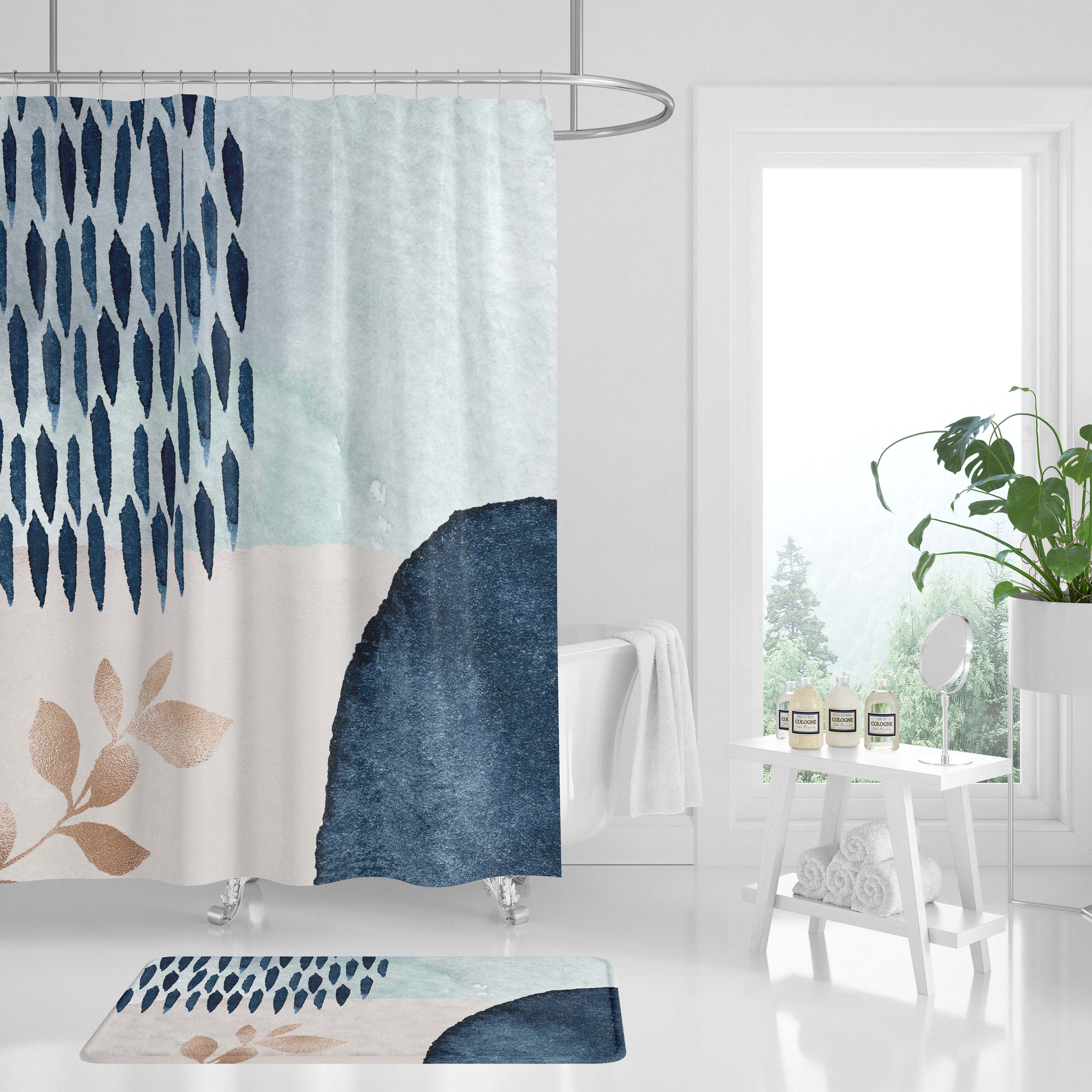 Blue Floral Shower Curtain, boho shower curtain, bohemian, mid century modern, nature design, offers housewarming gift