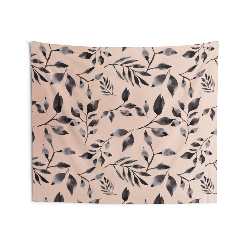 Floral Tapestry | Blush Pink Indigo Blue Leaves