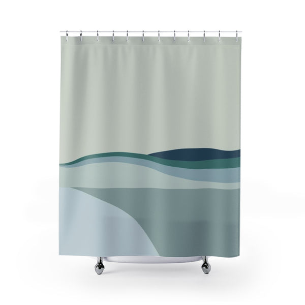 Abstract Boho Shower Curtain | Sage Green Teal Navy | Abstract Landscape