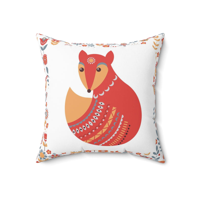 Scandi Nordic Boho Square Pillow Cover | White Red Fox Floral
