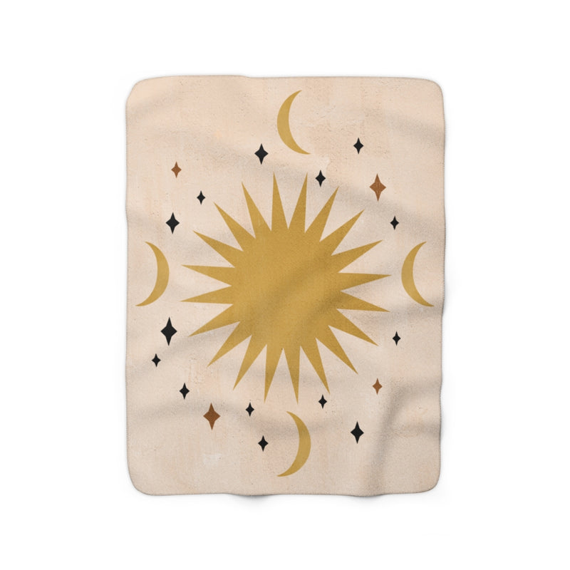 Brown Beige Gold, Moon Sun Stars, Celestial Bohemian Blanket