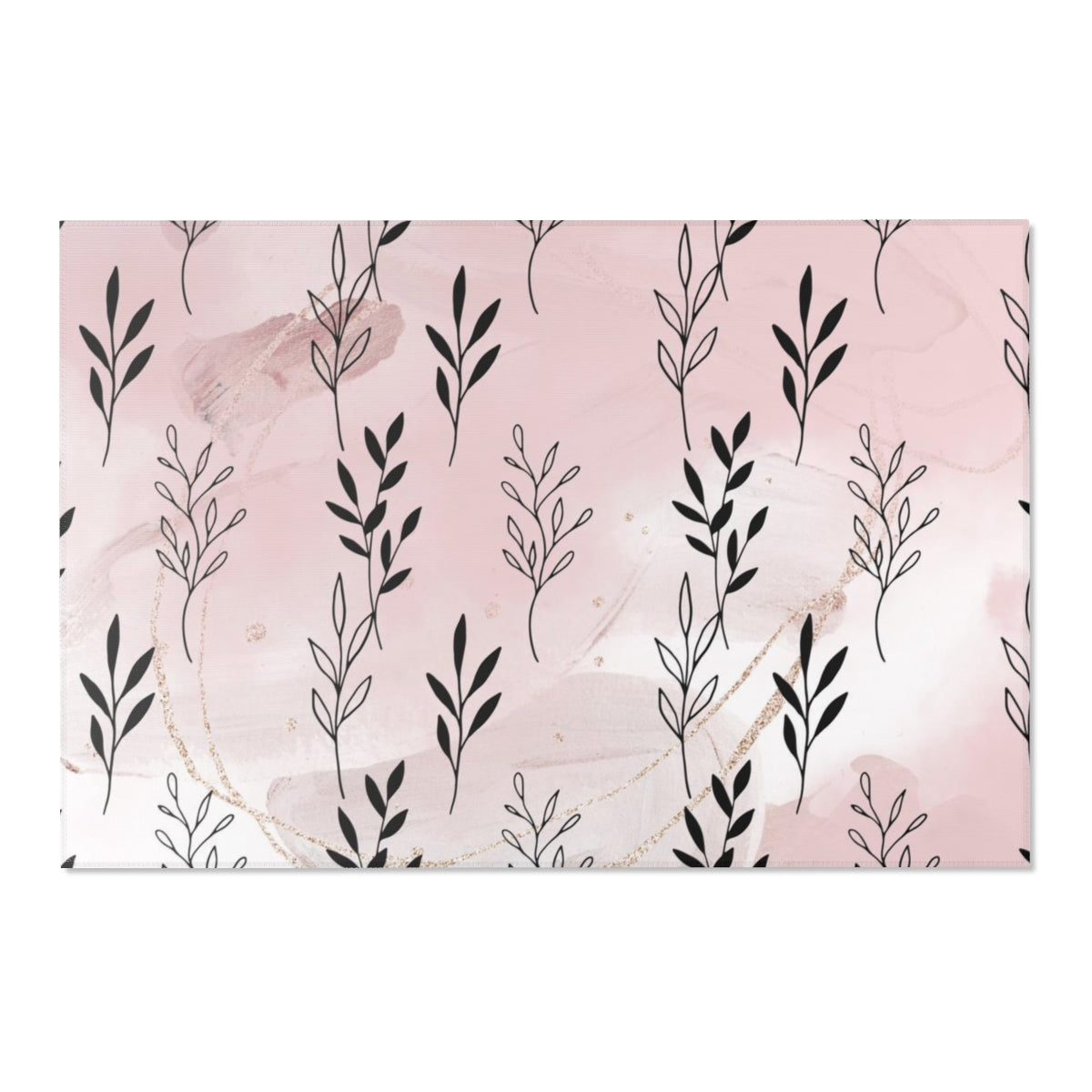 Floral Area Rug | Watercolor Pastel Pink Leaves