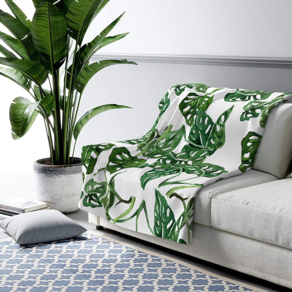 Monstera Leaves Floral Blanket