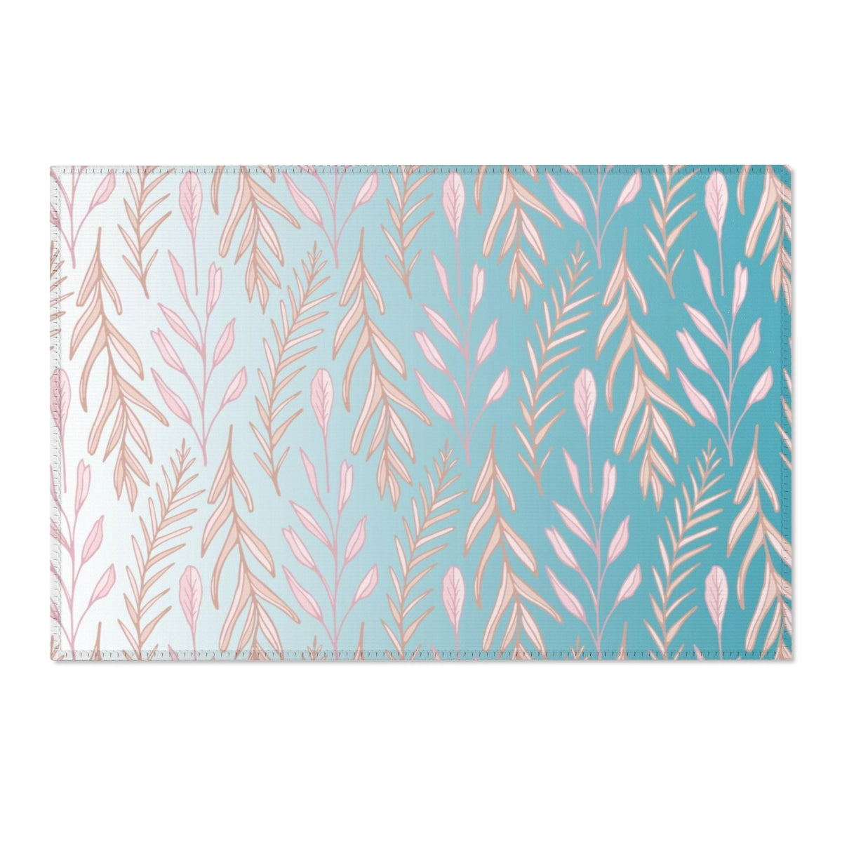 Floral Area Rug | Teal Ombre Pastel Pink Leaves