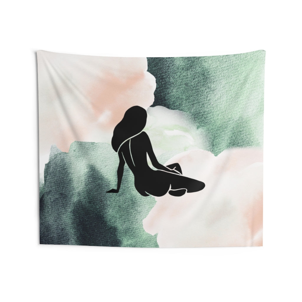 Sensuous Female Art Tapestry | FEMALE ART | GREEN PINK OMBRE