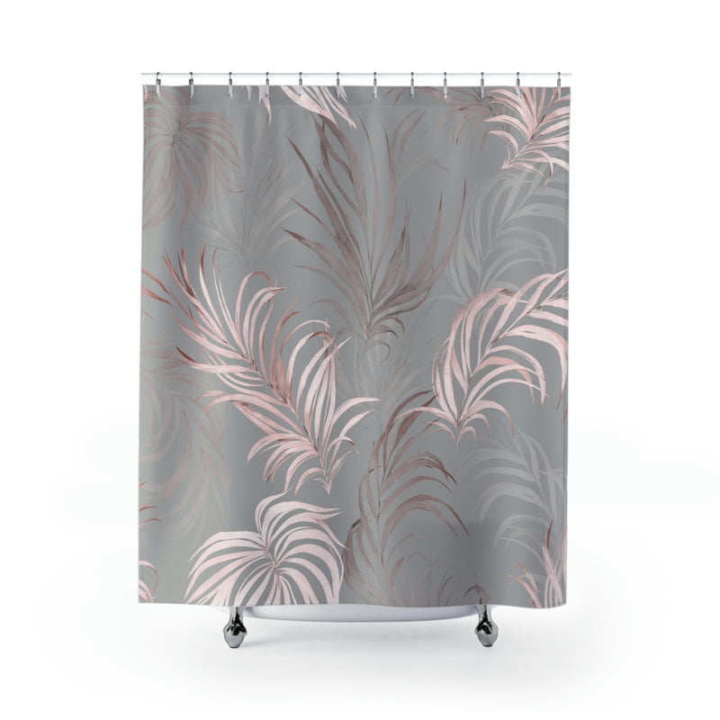 Floral Shower Curtain | Gray Blush Pink Wild Palm Leaves