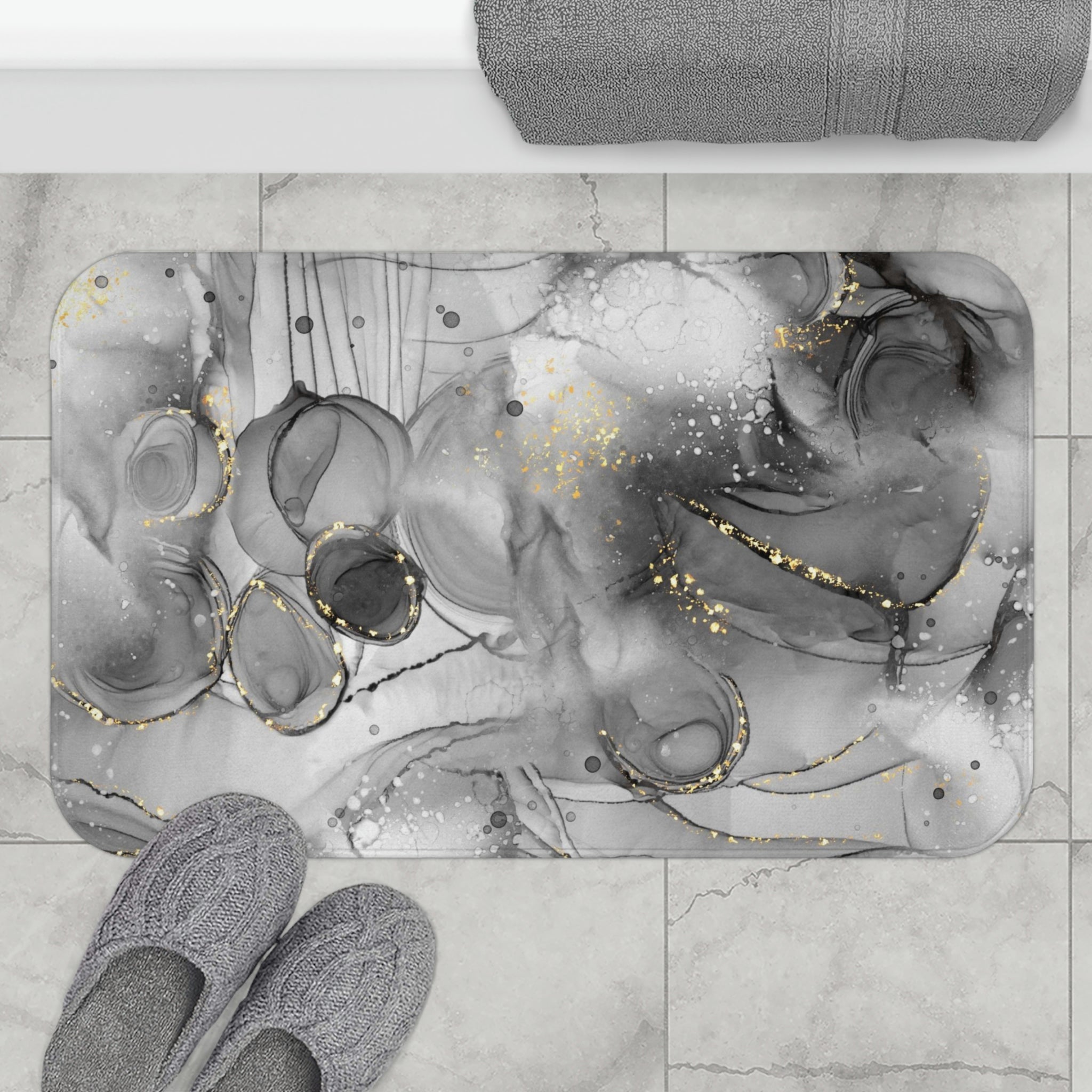 Abstract Boho Bath, Kitchen Mat | Gray White Ombre