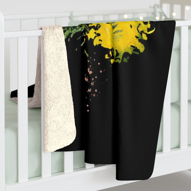 Floral Comfy Blanket | Dark Gray Yellow Mimosa