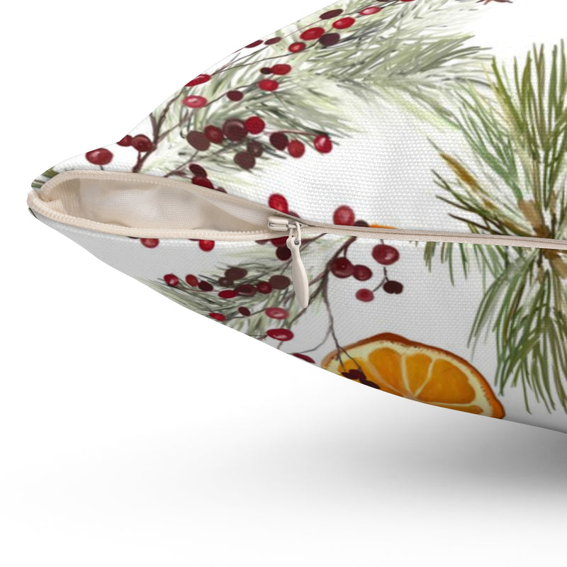 Christmas Square Pillow Cover | White Citrus Pine Needles