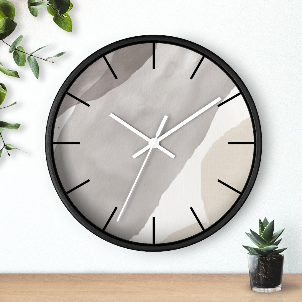 Wood,  Wall Clock, Gray Black 10"