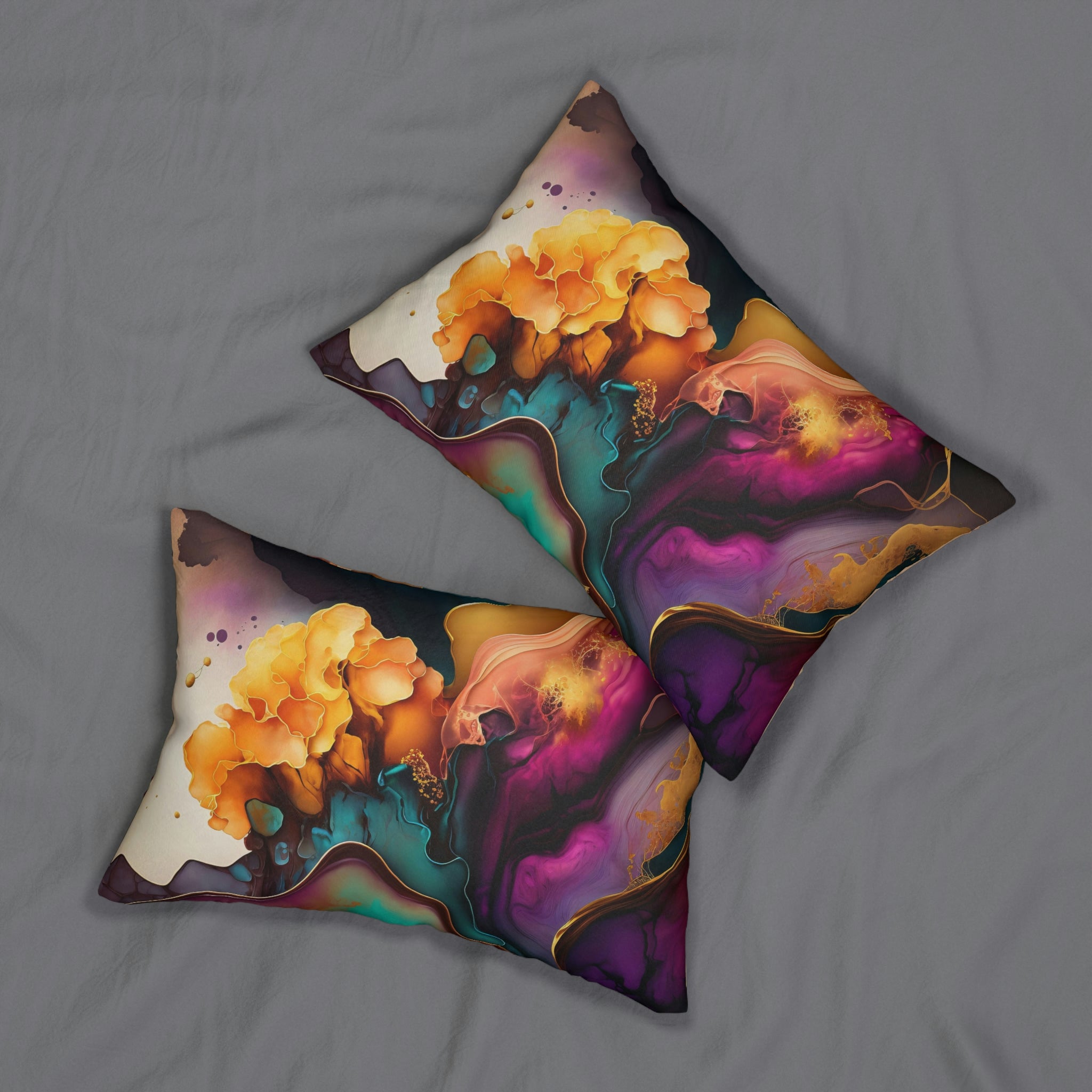 Lumbar Pillow | Abstract Teal Beige