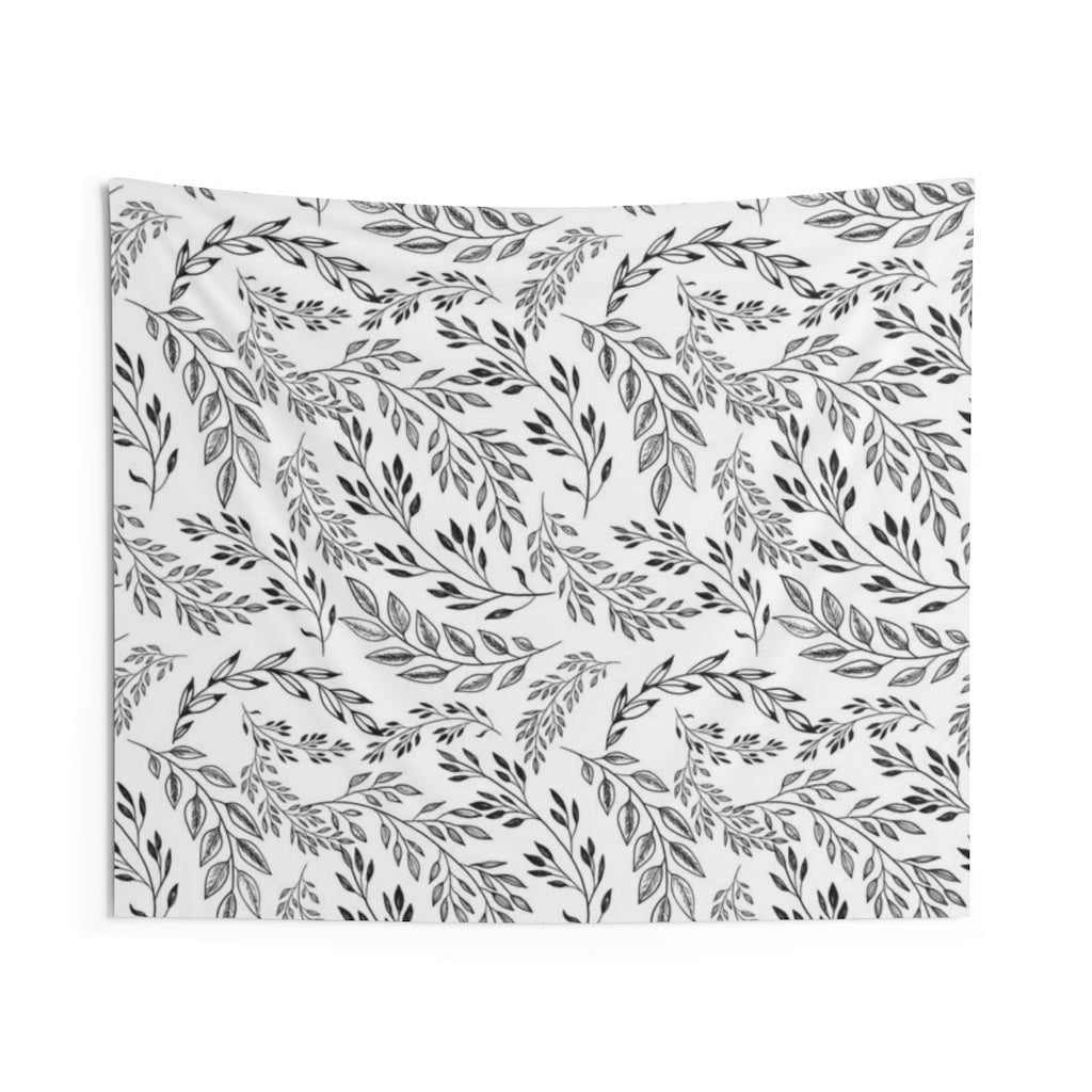 Floral Tapestry | White Black Leaves