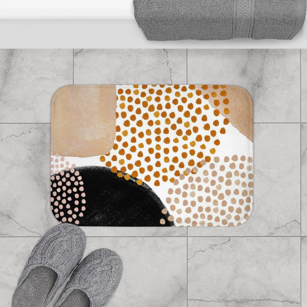 Abstract Boho Bath Mat | Dotted Beige Burnt Orange Black