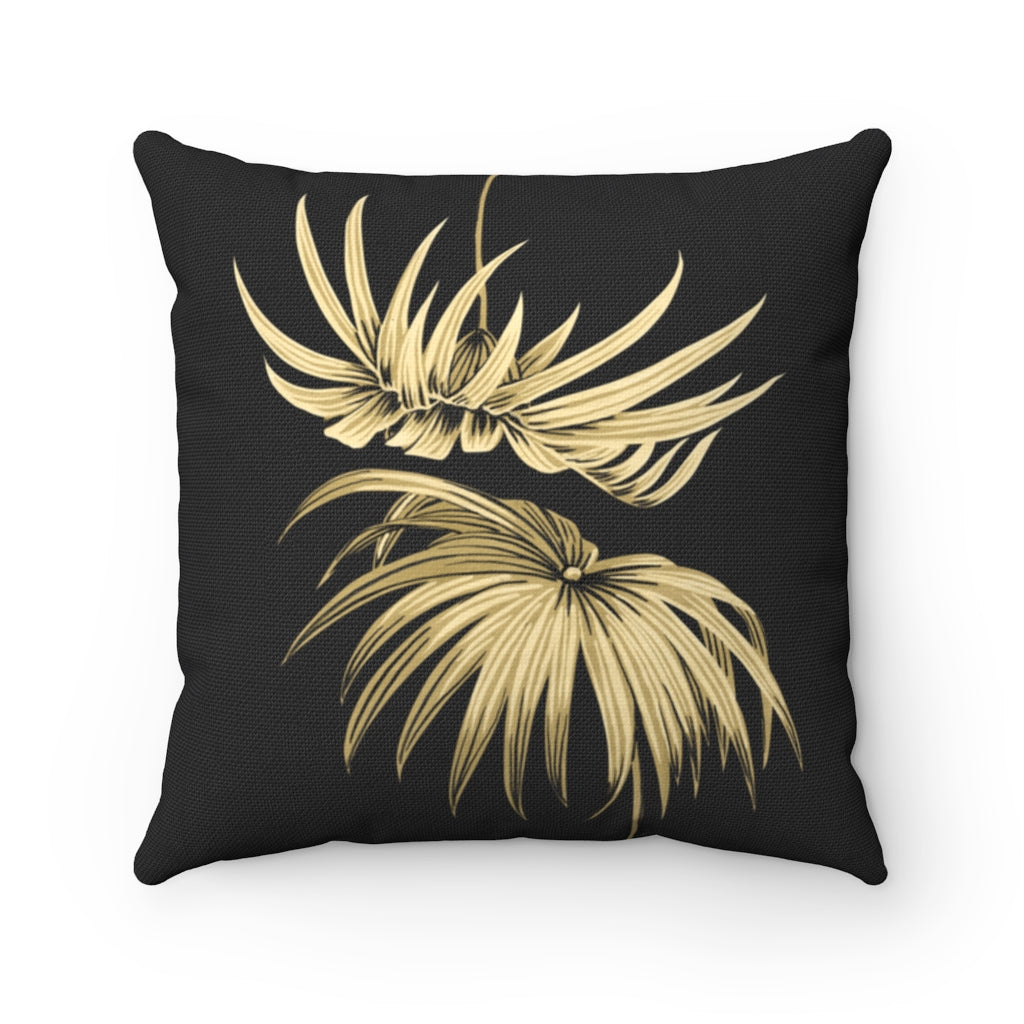 Boho Pillow Cover | Black Gold Leaves