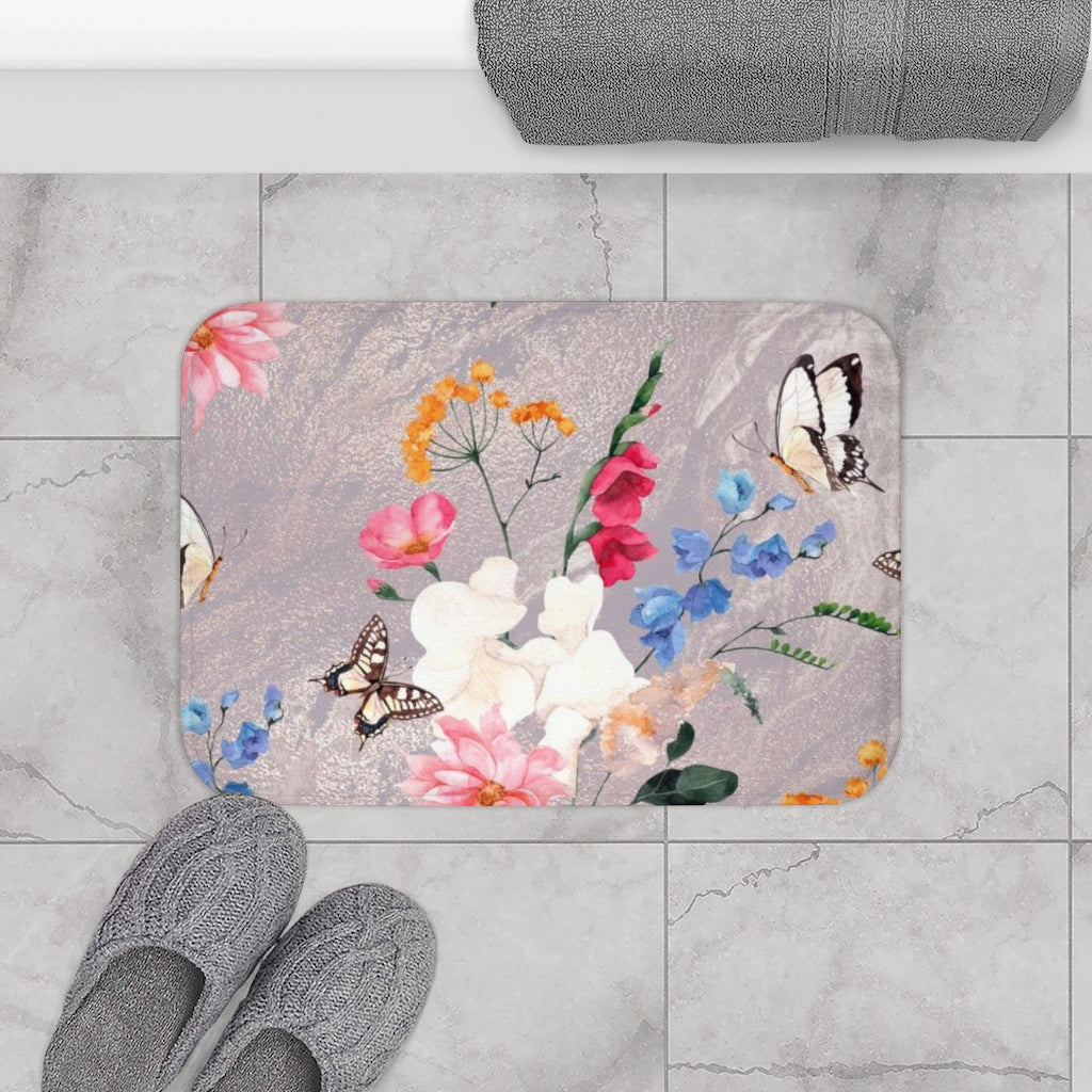 Floral Bath Mat | Lavender Butterflies