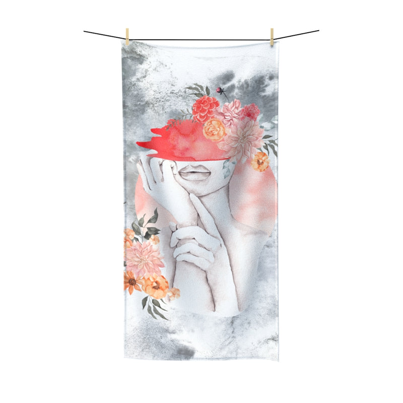 Floral Bath Towel | Gray White Ombre | Pink Female Art
