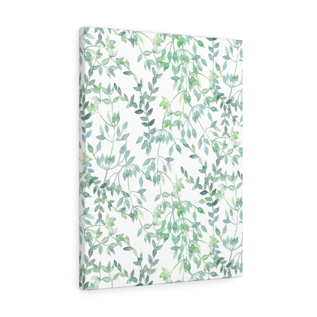 FLORAL CANVAS ART | White Green Teal Herb Leaves