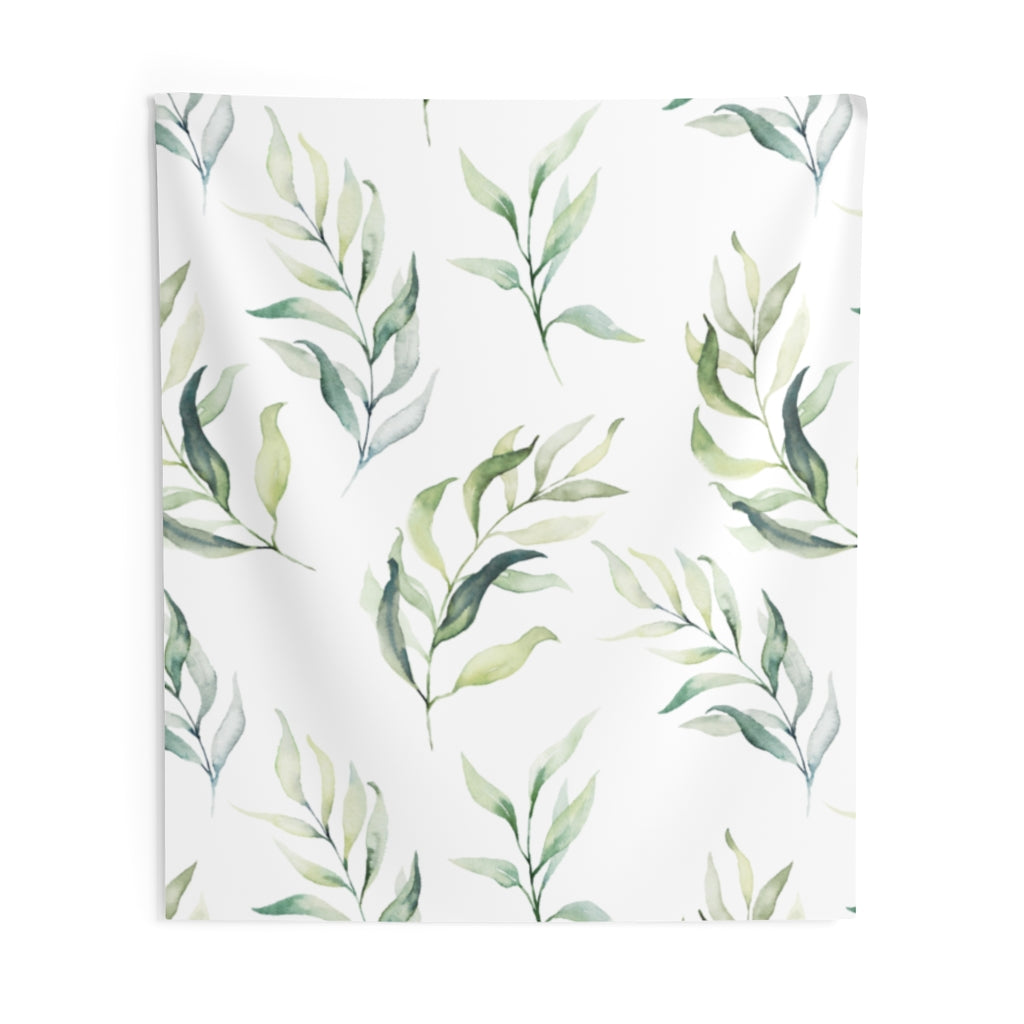 Floral Tapestry | White Green Leaves