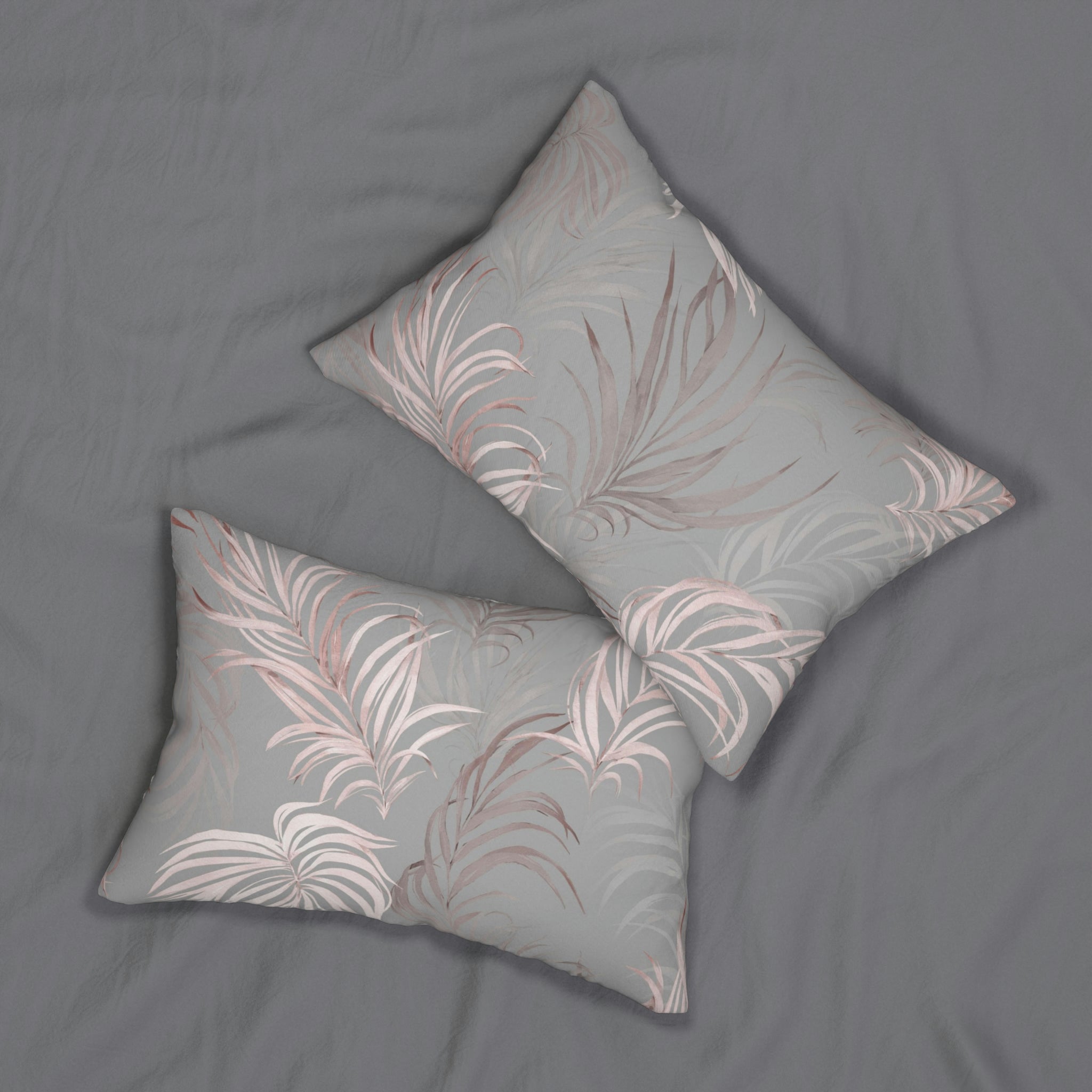 Floral Boho Lumbar Pillow | Gray Blush Pink Wild Palm Leaves