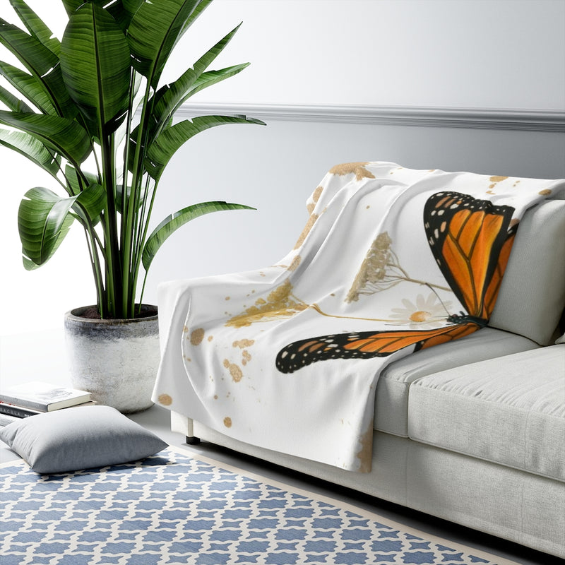 Boho Comfy Blanket | White Gold Orange Butterfly