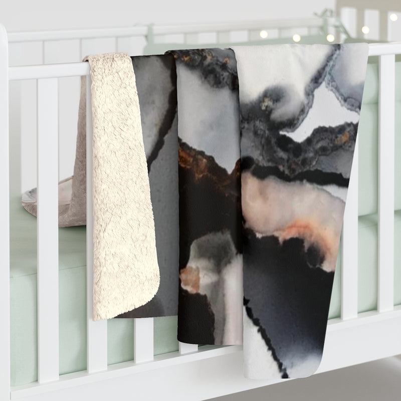 Abstract Comfy Blanket | Black Gray Alcohol Ink